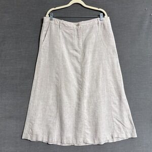 Talbots Skirt 14 Beige Linen A Line Midi Beachy Coastal Nautical Summer Casual